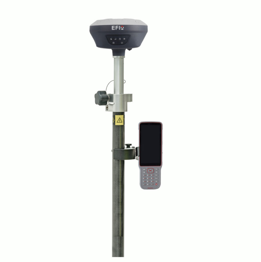 EFIX GPS-ontvanger op een meetstok met veldboek