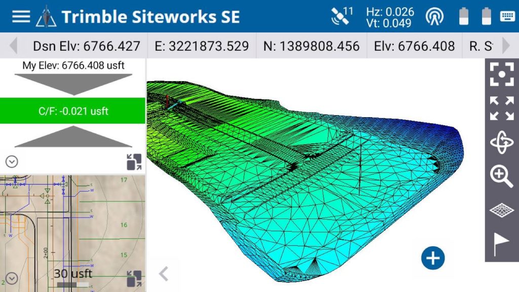 Trimble Siteworks SE met 3D-ontwerpmodel op de controller