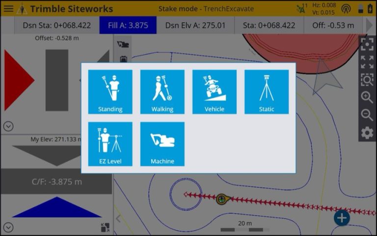 Schermweergave van Siteworks Machine Guidance
